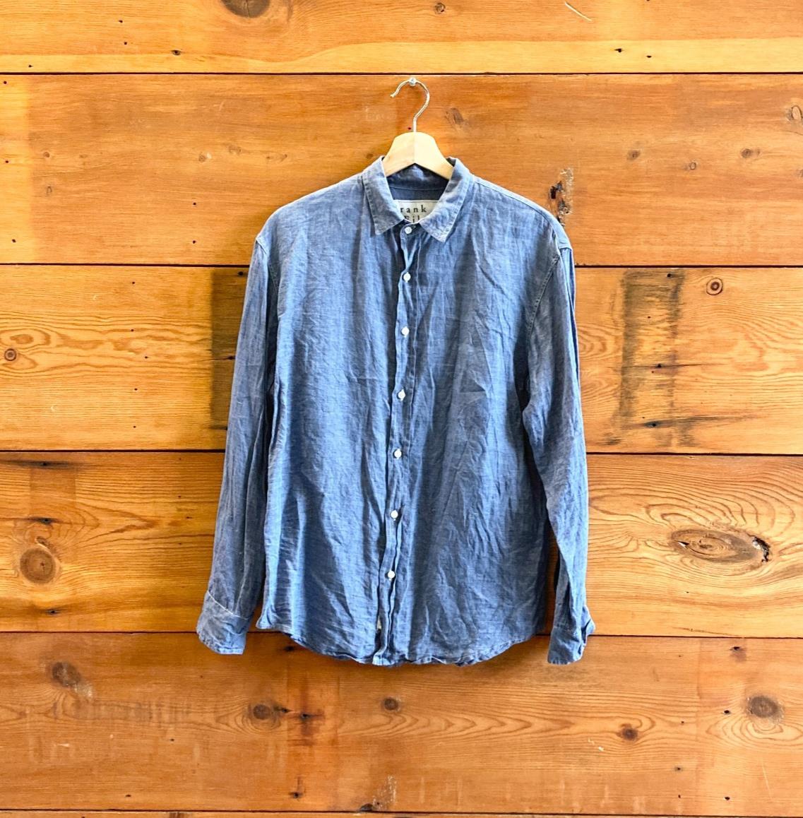 M - Frank & Eileen Blue Linen Long Sleeve Button Up Shirt Top 0721DK