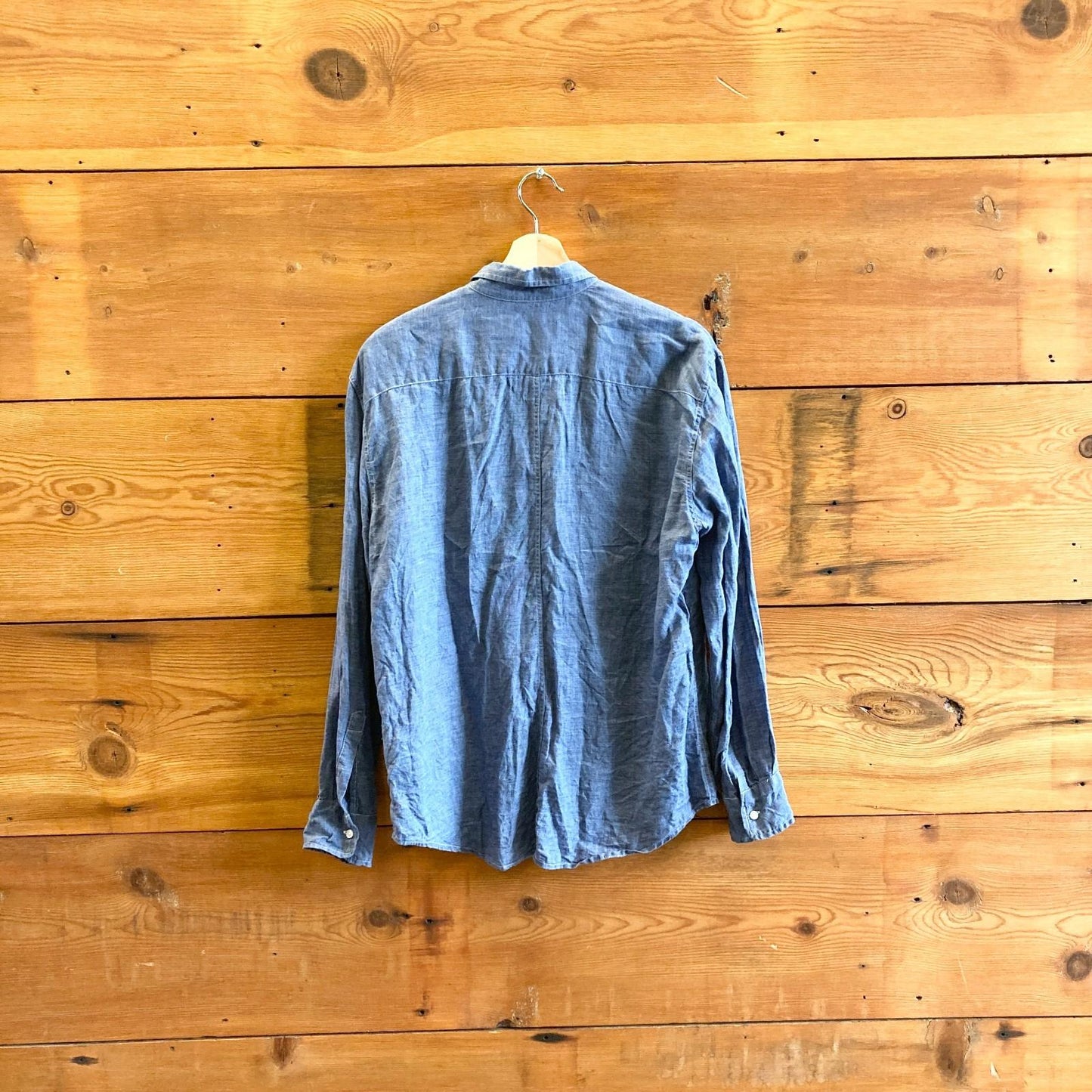M - Frank & Eileen Blue Linen Long Sleeve Button Up Shirt Top 0721DK