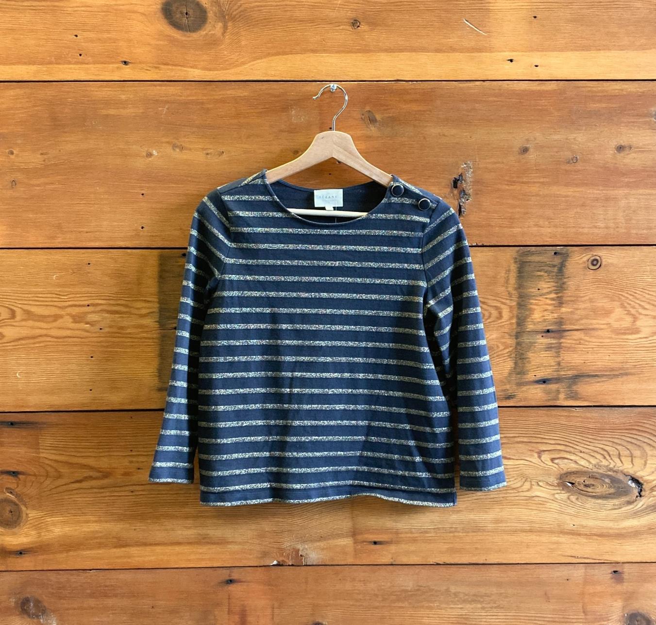 XS - Sezane Navy Blue & Gold Stripe Long Sleeve Colette Mariniere Shirt 0208KS