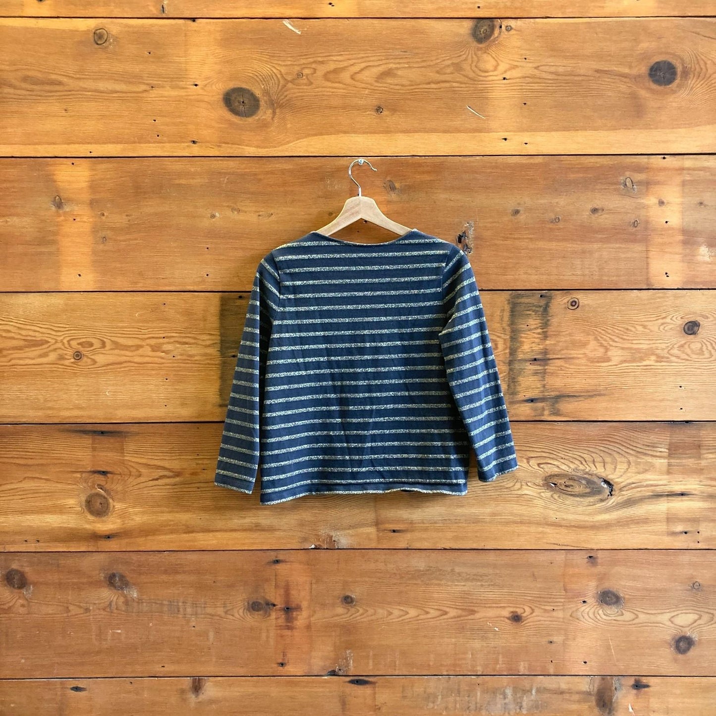 XS - Sezane Navy Blue & Gold Stripe Long Sleeve Colette Mariniere Shirt 0208KS