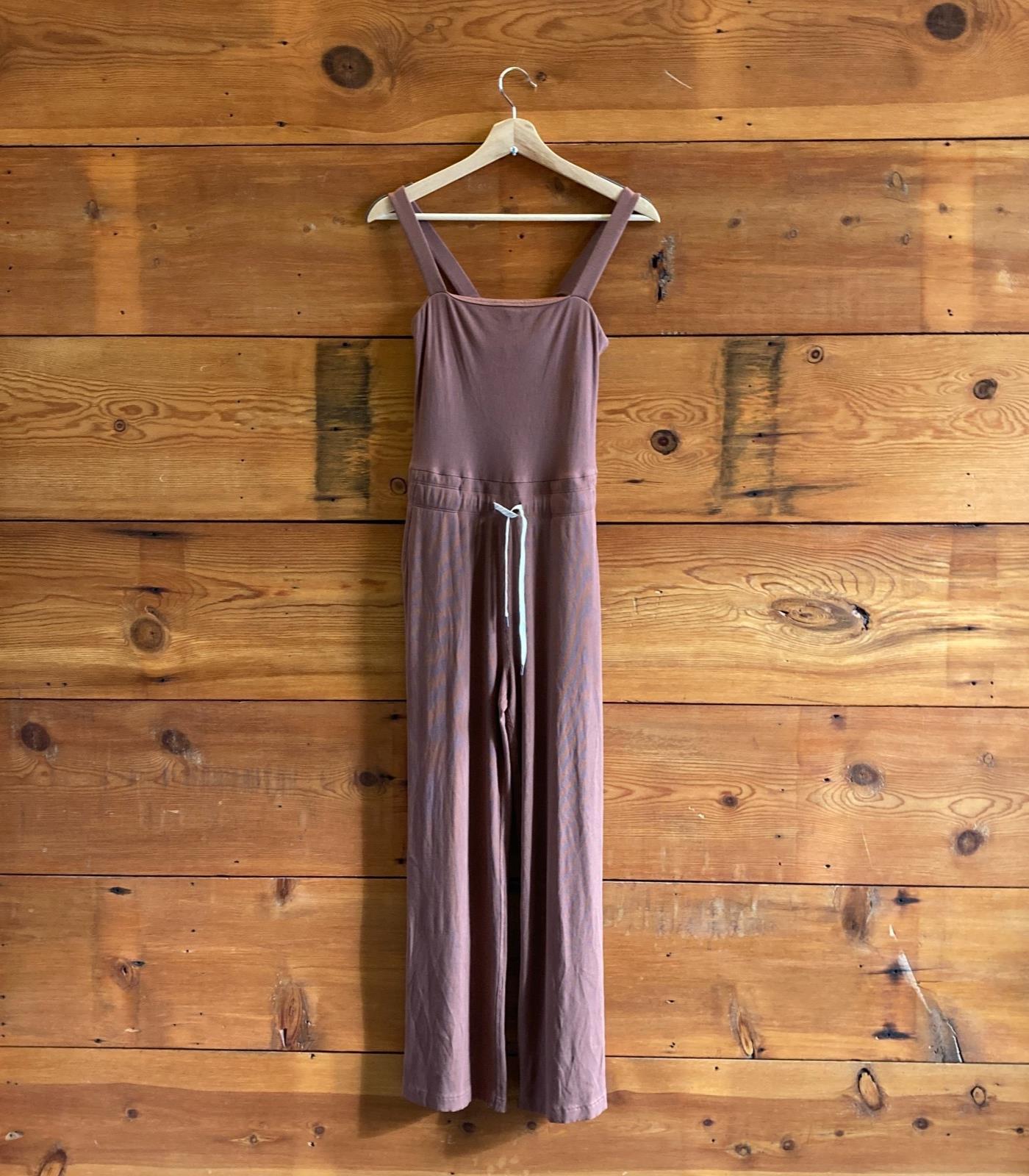 S - Vuori $148 Brown Ribbed Knit Pose Scoop Neck Tie Waist Jumpsuit 0622KS