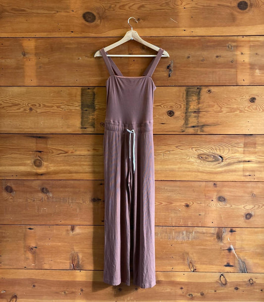 S - Vuori $148 Brown Ribbed Knit Pose Scoop Neck Tie Waist Jumpsuit 0622KS