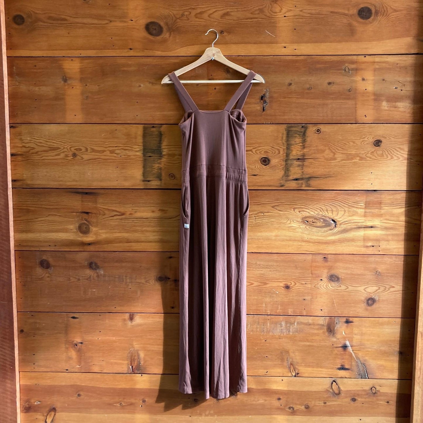 S - Vuori $148 Brown Ribbed Knit Pose Scoop Neck Tie Waist Jumpsuit 0622KS