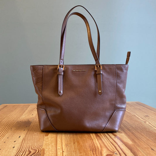 Michael Kors Chestnut Brown Pebbled Leather Aria Tote Bag Purse 0826NH