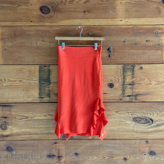 XS - Opening Ceremony Red Stretch Fit Ruffled Pencil Midi Skirt 1010RW