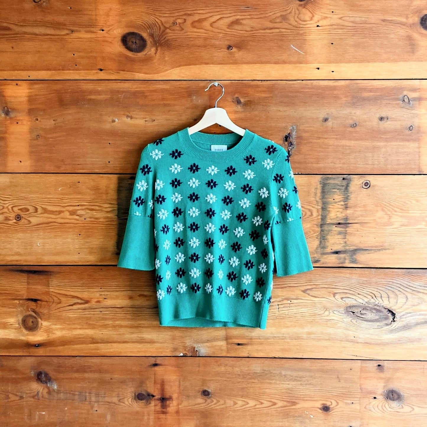 M - Barrie Green 100% Cashmere Scotland Made Short Sleeve Sweater 1010RW