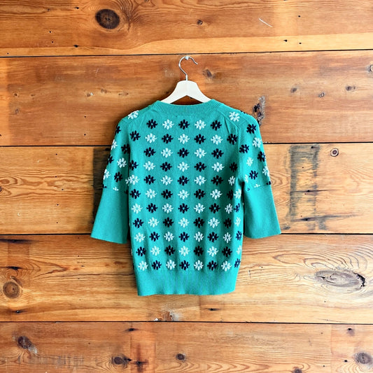 M - Barrie Green 100% Cashmere Scotland Made Short Sleeve Sweater 1010RW