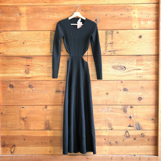 S - Gabriela Hearst Black Long Sleeve Open Back Stretch Wool Dress 1010RW