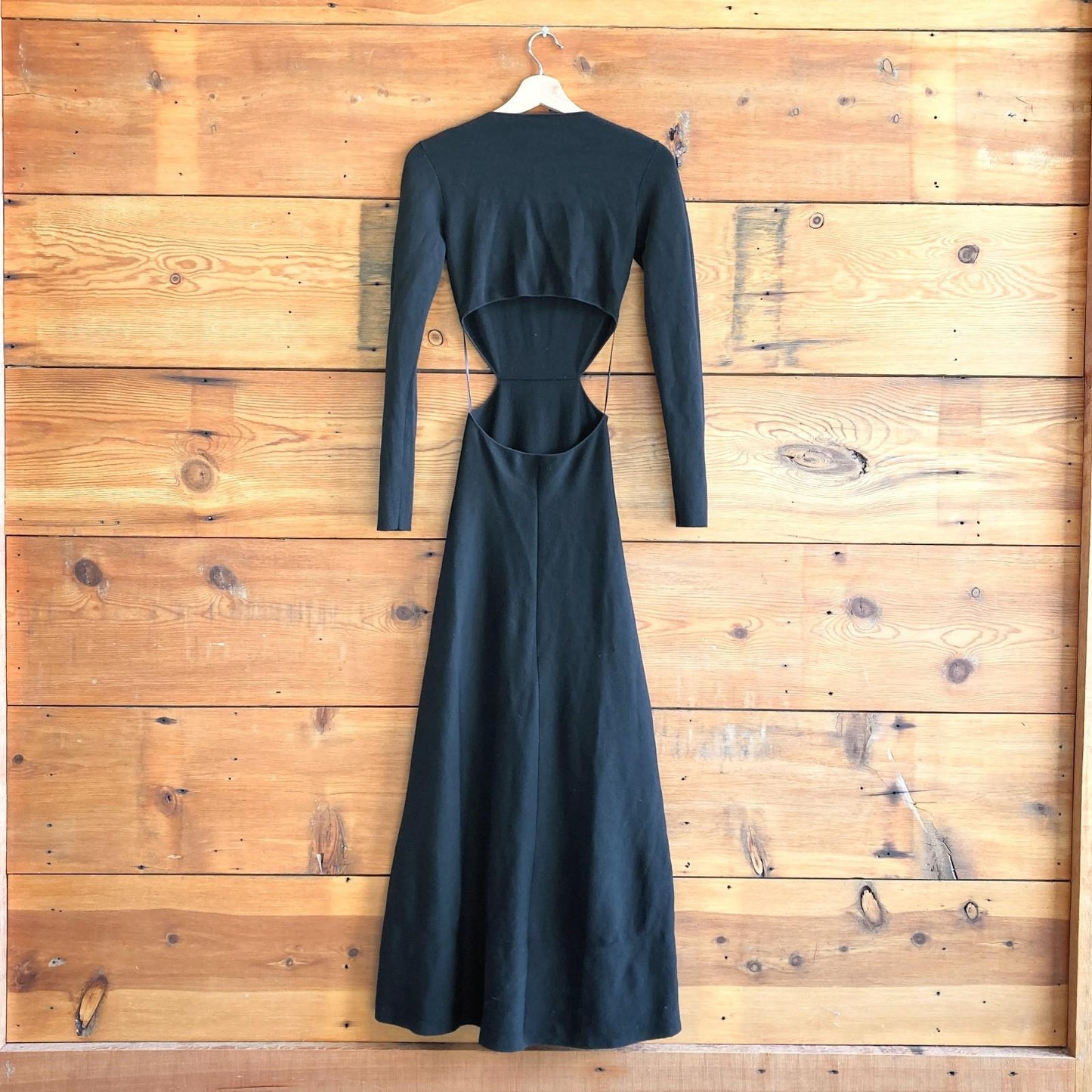 S - Gabriela Hearst Black Long Sleeve Open Back Stretch Wool Dress 1010RW