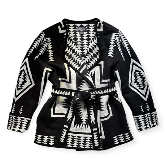 XXS - Pendleton Black & White Patterned Wool Belted Blanket Jacket Coat 0517DS
