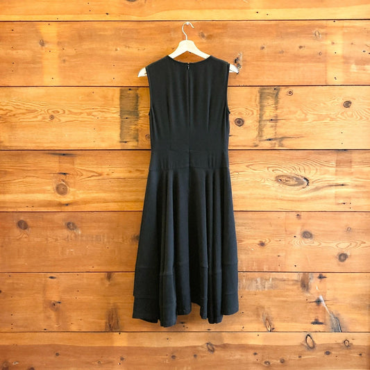 S - Co Collections $900 Black Crepe Sleeveless V Neck A Line Twirl Dress 0223LA