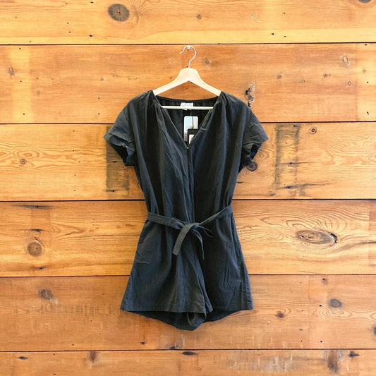S - LOUP Black Cap Sleeve Paloma Tie Waist NEW $191 Romper 1206OR