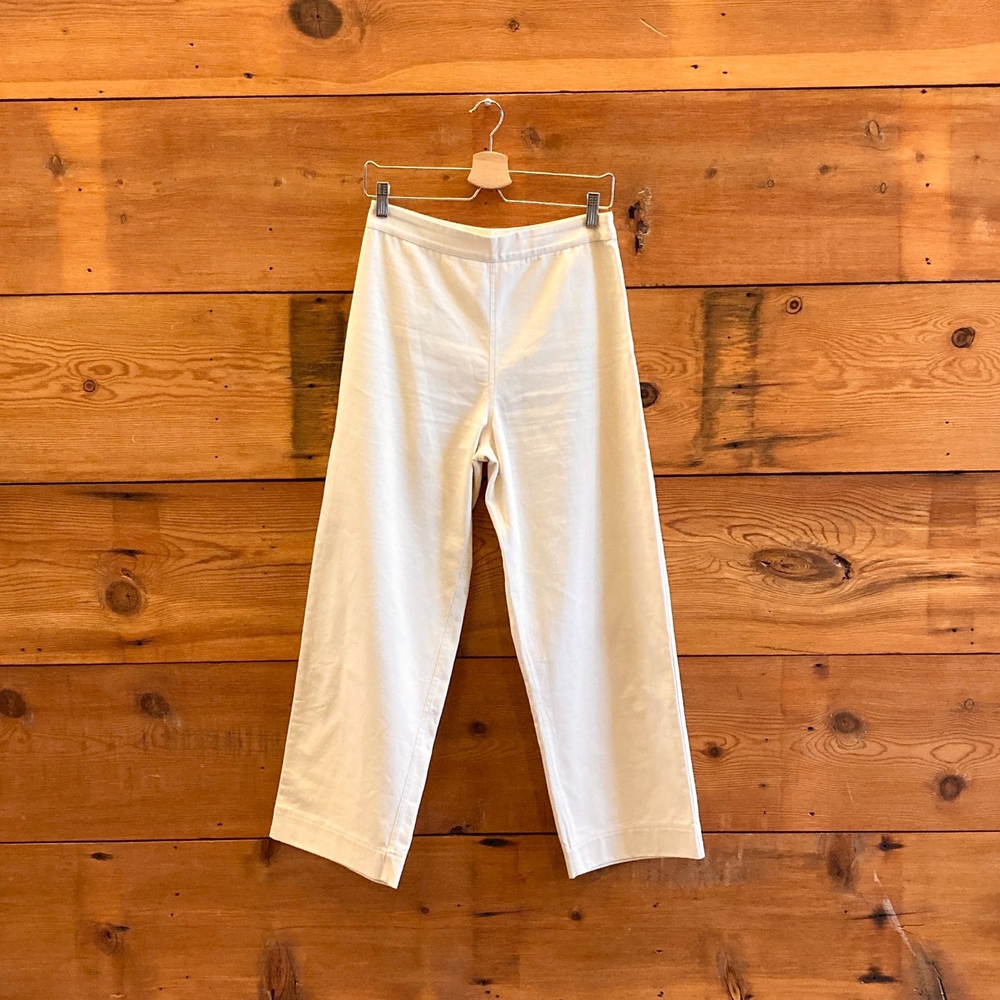M - Ali Golden Cream White Flat Front High Waist Side Zip Crop Pants 1206OR
