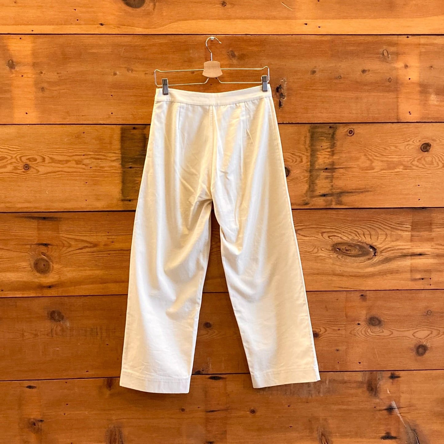 M - Ali Golden Cream White Flat Front High Waist Side Zip Crop Pants 1206OR