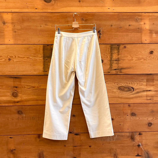 M - Ali Golden Cream White Flat Front High Waist Side Zip Crop Pants 1206OR