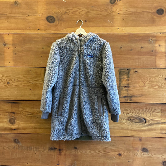 S - Patagonia Taupe Brown Dusty Mesa Parka Hooded Sherpa Jacket Coat 0606RO