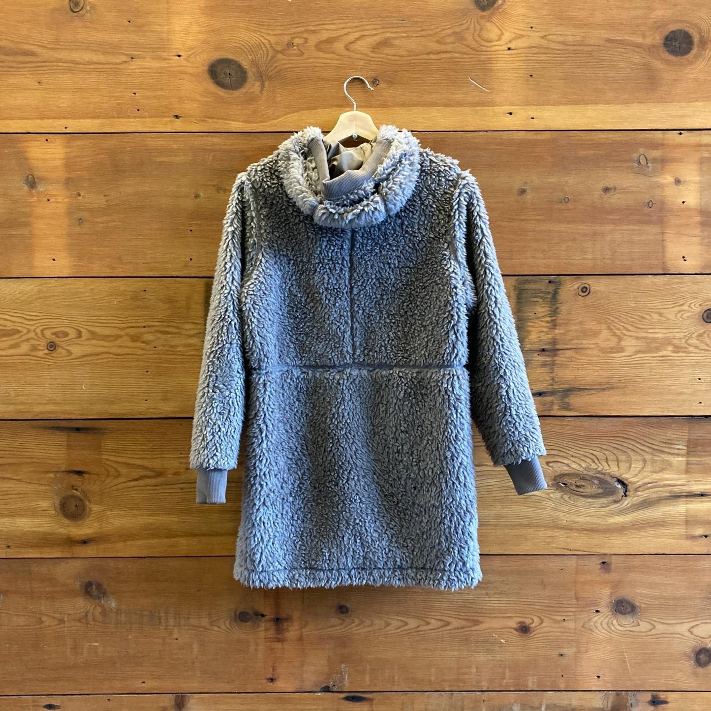 S - Patagonia Taupe Brown Dusty Mesa Parka Hooded Sherpa Jacket Coat 0606RO