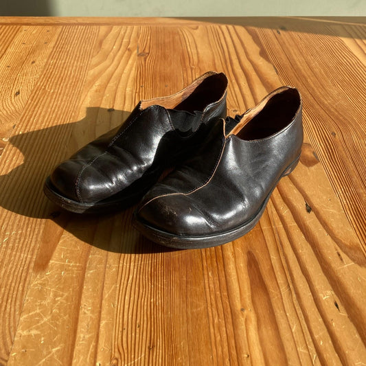 37 / 6.5 - Cydwoq Dark brown Leather Square Toed Handmade Slip On Shoes 0816TB