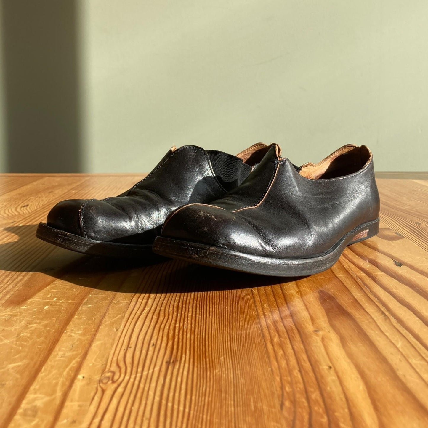 37 / 6.5 - Cydwoq Dark brown Leather Square Toed Handmade Slip On Shoes 0816TB