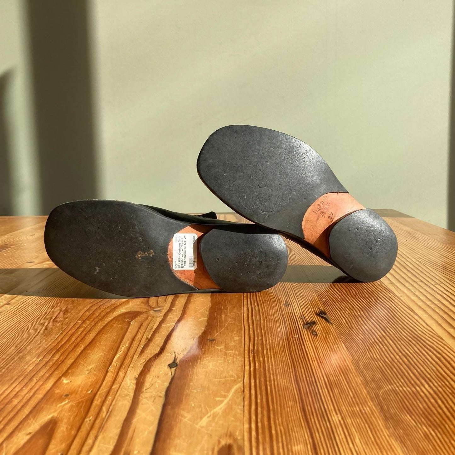 37 / 6.5 - Cydwoq Dark brown Leather Square Toed Handmade Slip On Shoes 0816TB