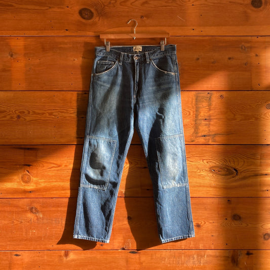 30 - Hey Gang Dark Wash Denim Reinforced Knees Straight Leg Jeans 0816TB