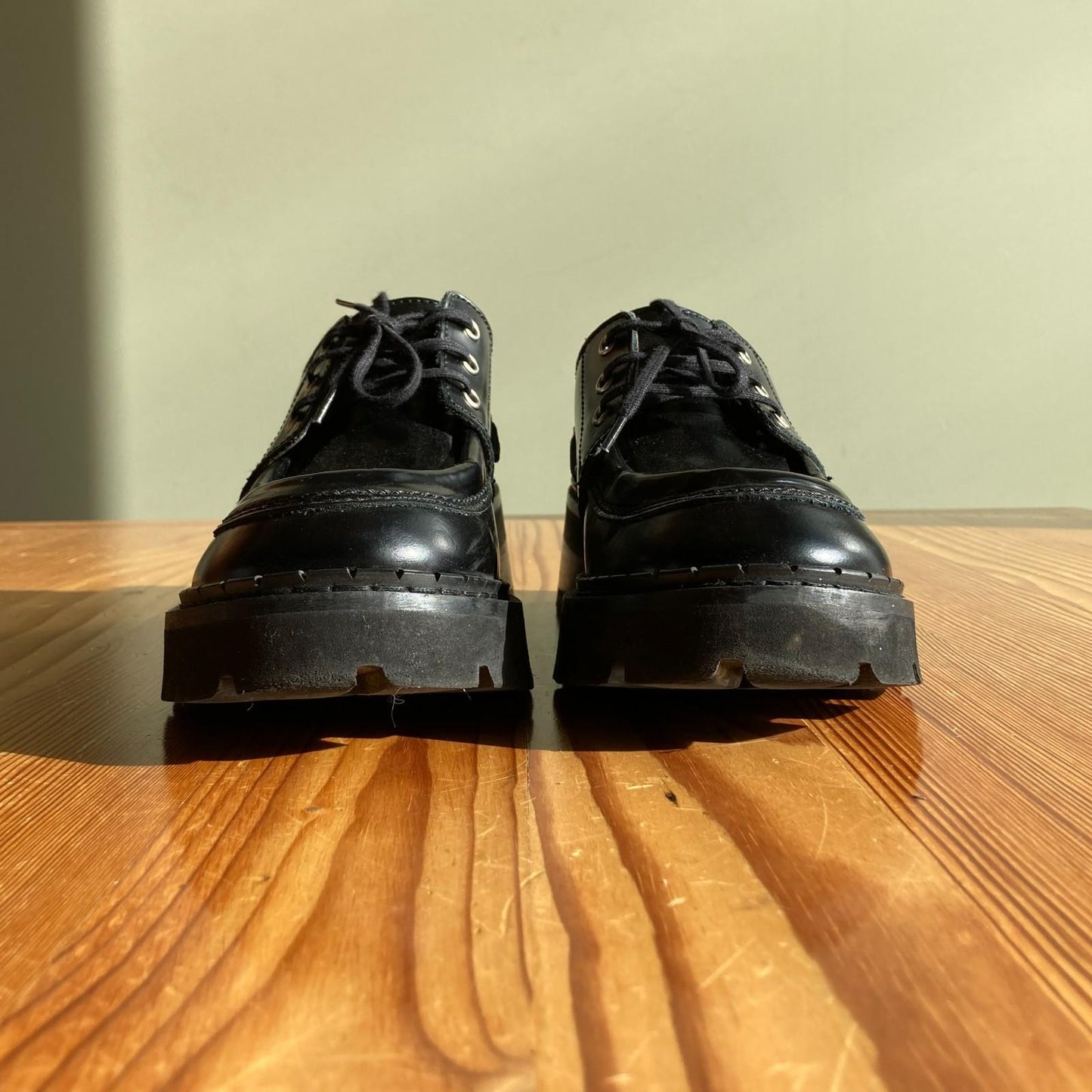 39 / 9 - By Far $285 Black Glossed Leather Stanley Platform Loafers Shoes 1030SF