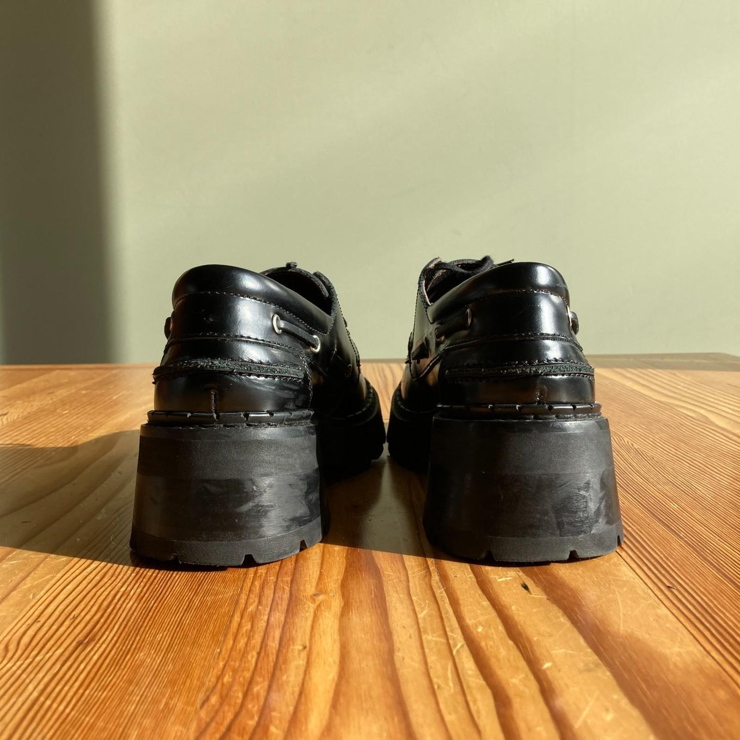 39 / 9 - By Far $285 Black Glossed Leather Stanley Platform Loafers Shoes 1030SF