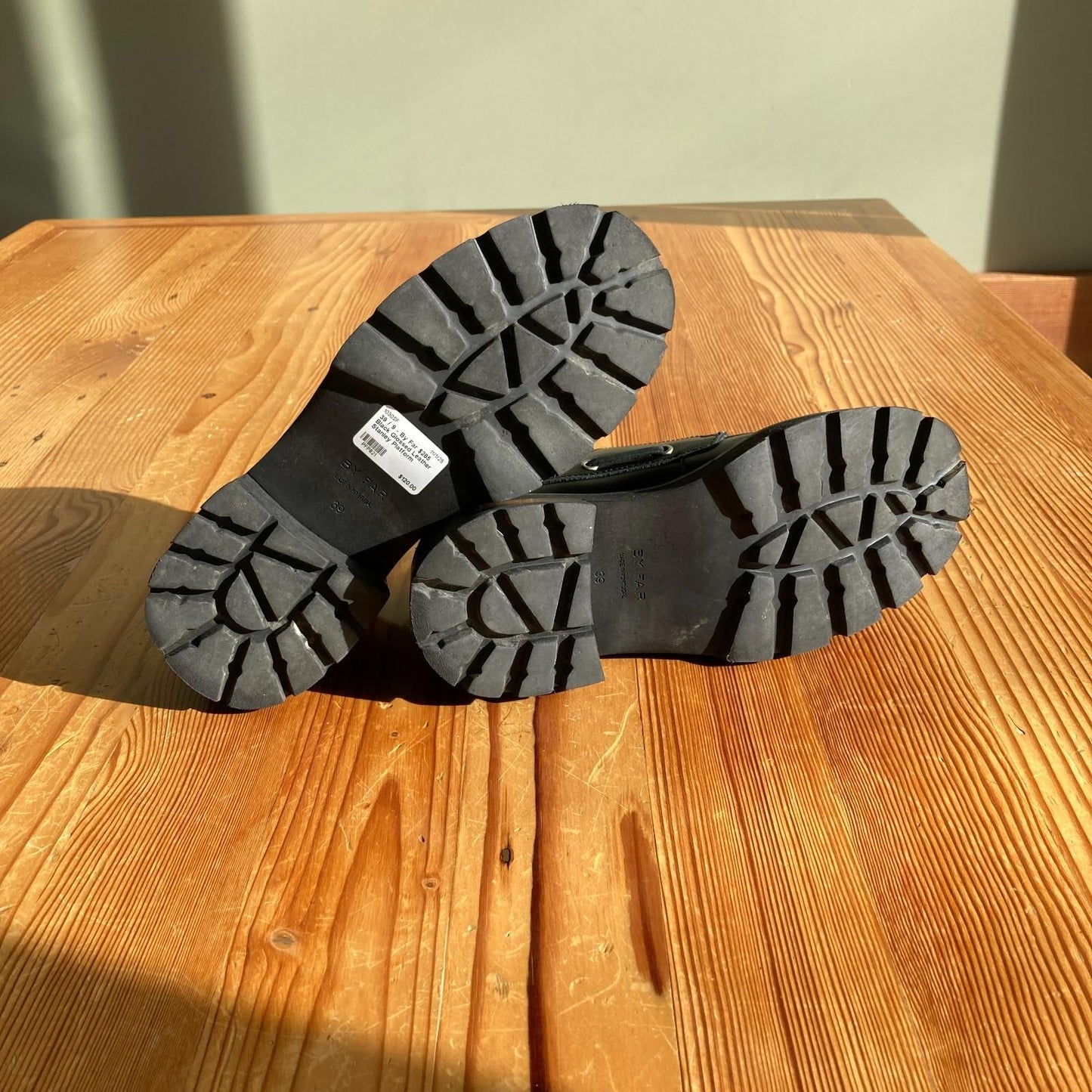 39 / 9 - By Far $285 Black Glossed Leather Stanley Platform Loafers Shoes 1030SF