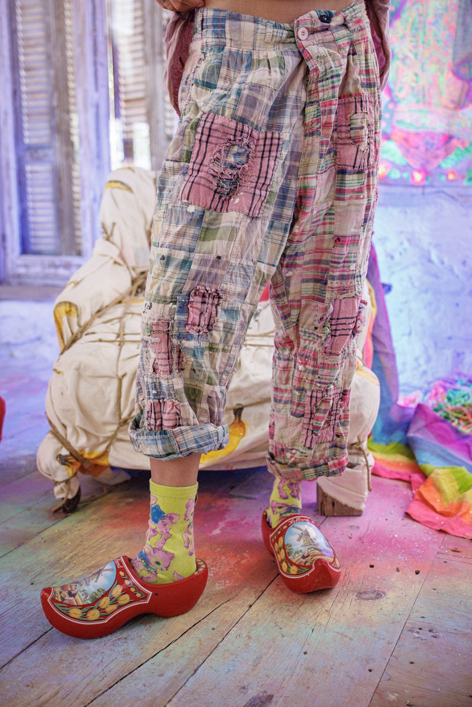 O/S - Magnolia Pearl NEW Yarn Dyed Patchwork Charmie Trouser Pants 3333MC