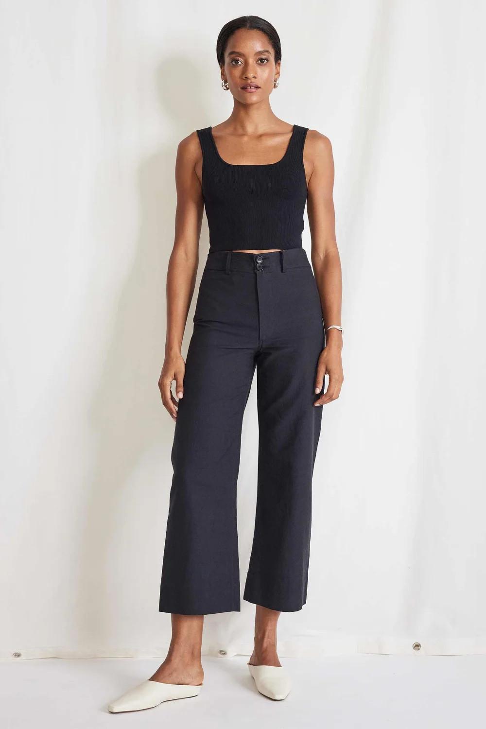 2 - Apiece Apart $325 Black Cotton Wide Leg Merida Trouser Pants 3333MC