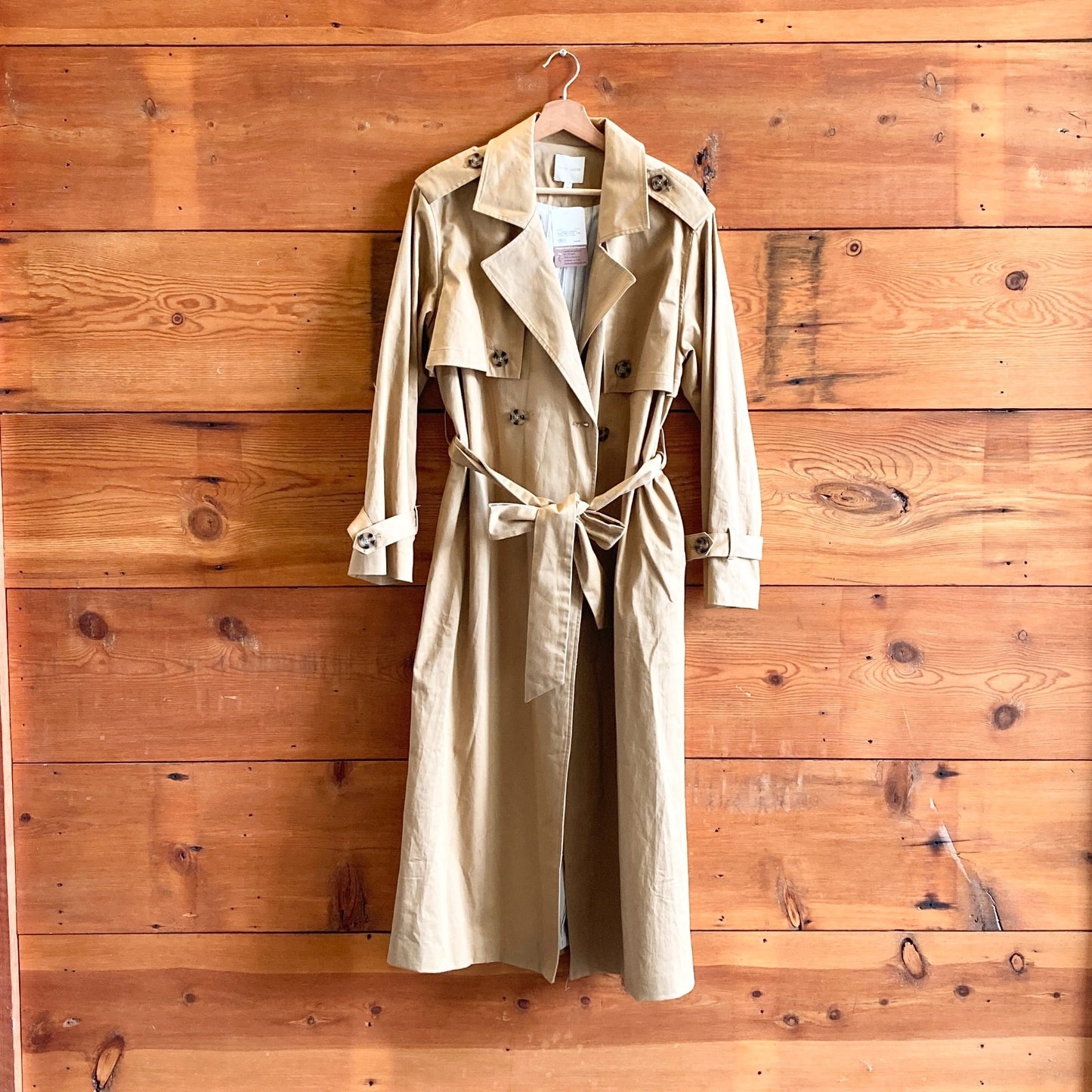 S - Favorite Daughter Khaki $398 Charles Long Trench Coat Jacket 1022SW