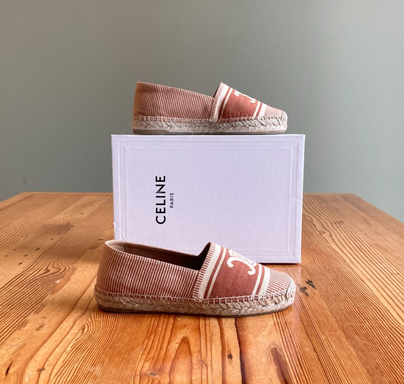 39 / 8.5 - Celine Brown Tan Triomphe Espadrilles Slip On Shoes w/ Box 0419NR