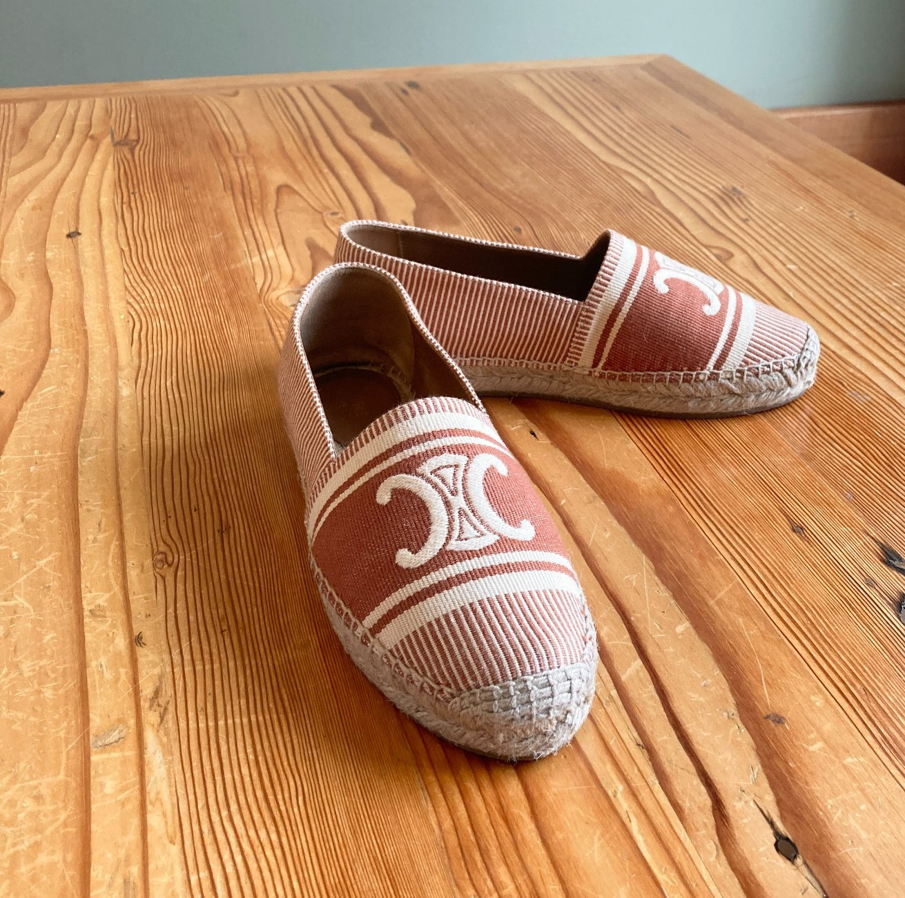 39 / 8.5 - Celine Brown Tan Triomphe Espadrilles Slip On Shoes w/ Box 0419NR