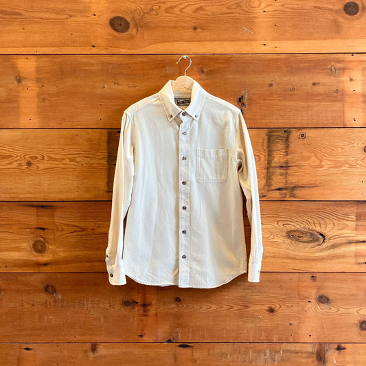 S - Schott Bros. Cream Button Front Long Sleeve Hand Crafted Shirt Top 0419NR
