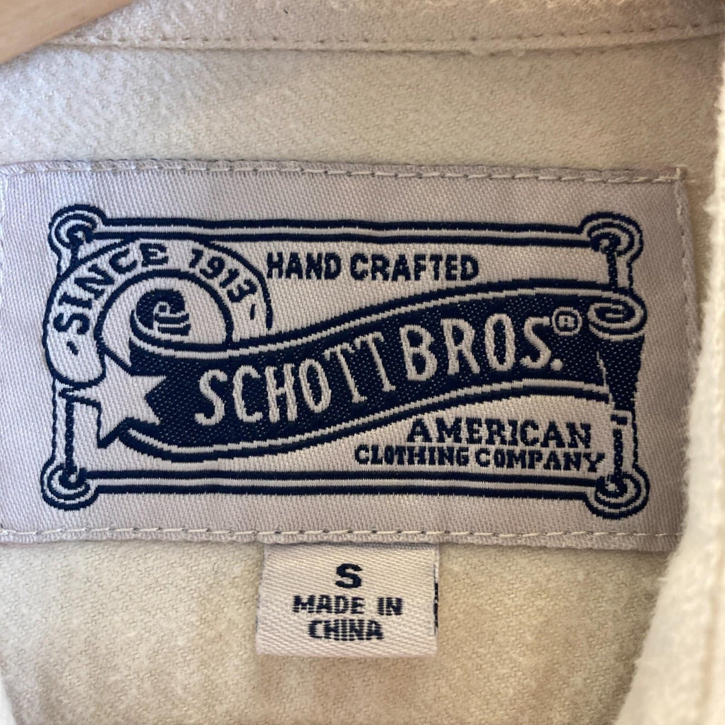 S - Schott Bros. Cream Button Front Long Sleeve Hand Crafted Shirt Top 0419NR