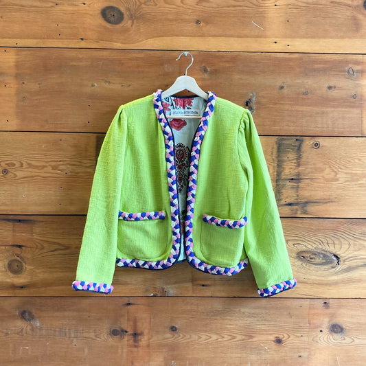 M - Alix of Bohemia $1280 Acid Green Marilou Braided Trim Cotton Jacket 0419NR