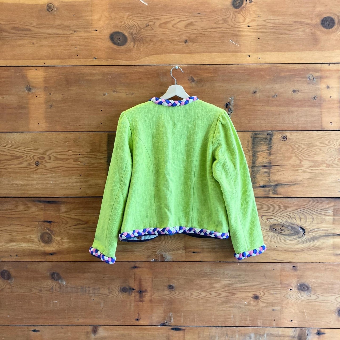 M - Alix of Bohemia $1280 Acid Green Marilou Braided Trim Cotton Jacket 0419NR