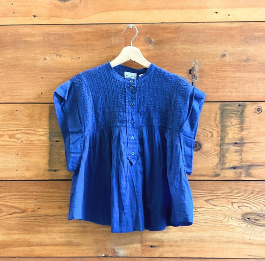 40 / L - Isabel Marant Blue NEW Leaza Short Sleeve Peasant Blouse Top 0419NR