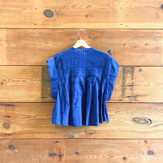 40 / L - Isabel Marant Blue NEW Leaza Short Sleeve Peasant Blouse Top 0419NR