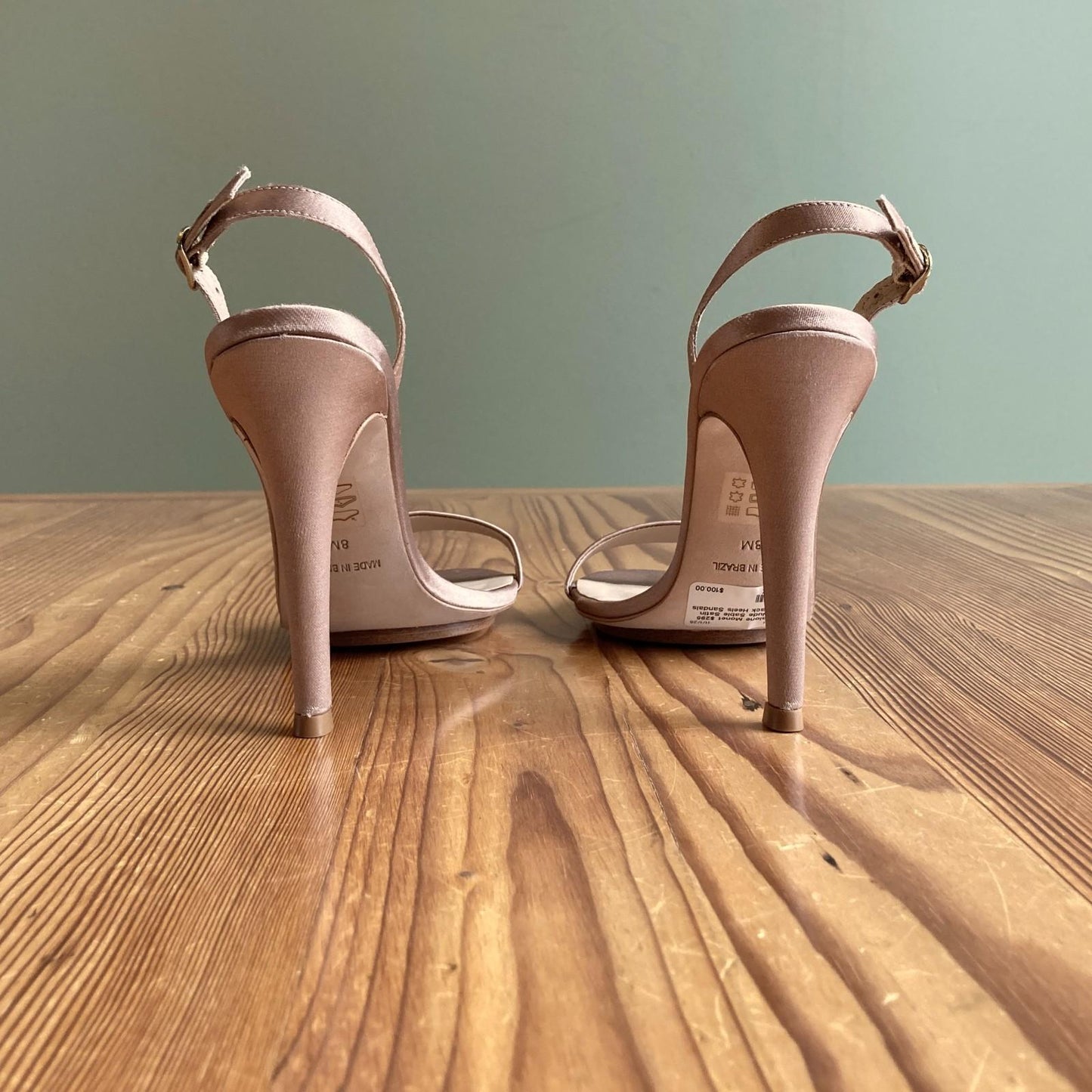 8 - Salone Monet $295 Pale Nude Sable Satin Slingback Heels Sandals NEW 0107HH
