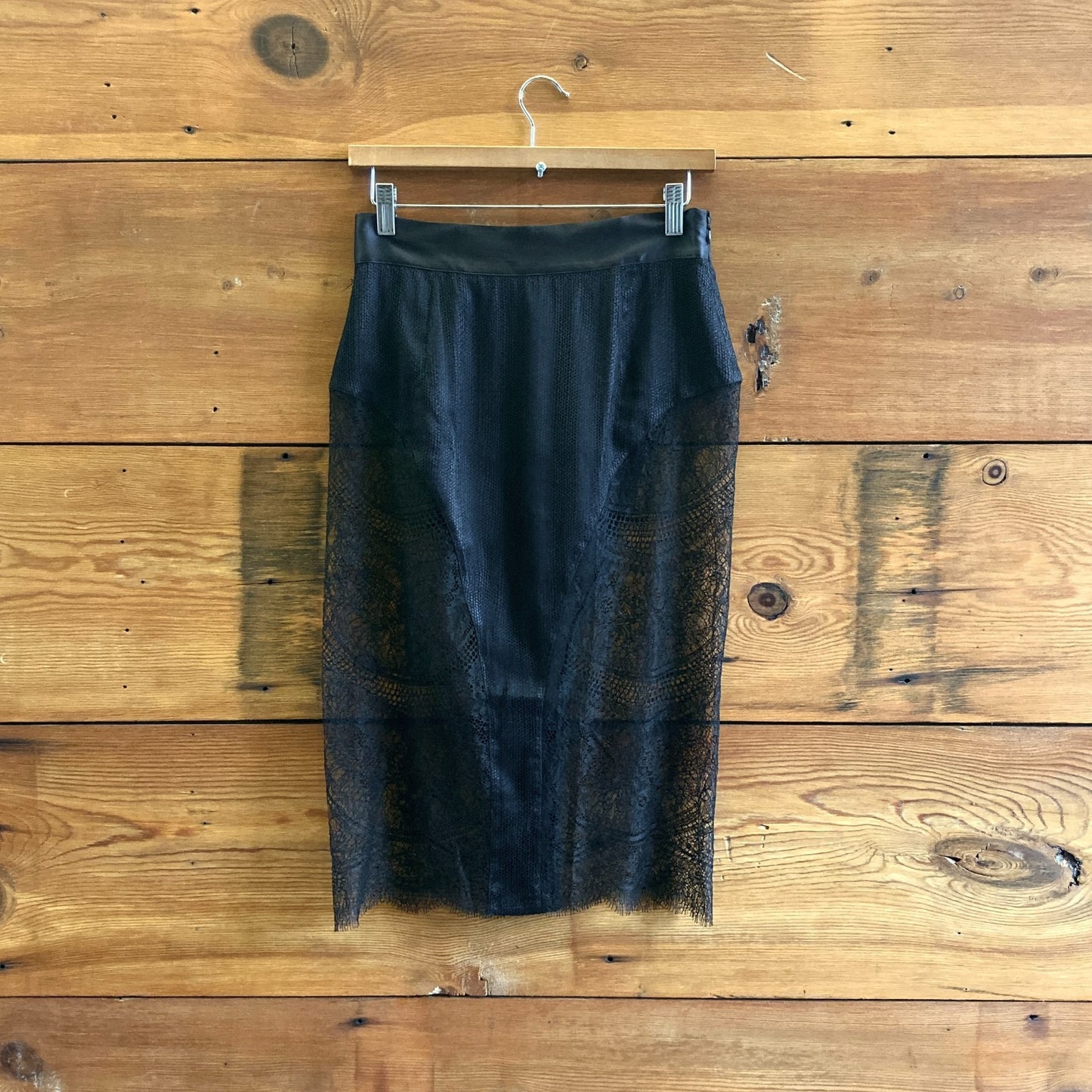 8 US - La Perla $817 Black Lace Sheer Brocade Pencil Slip Skirt NEW 0107HH