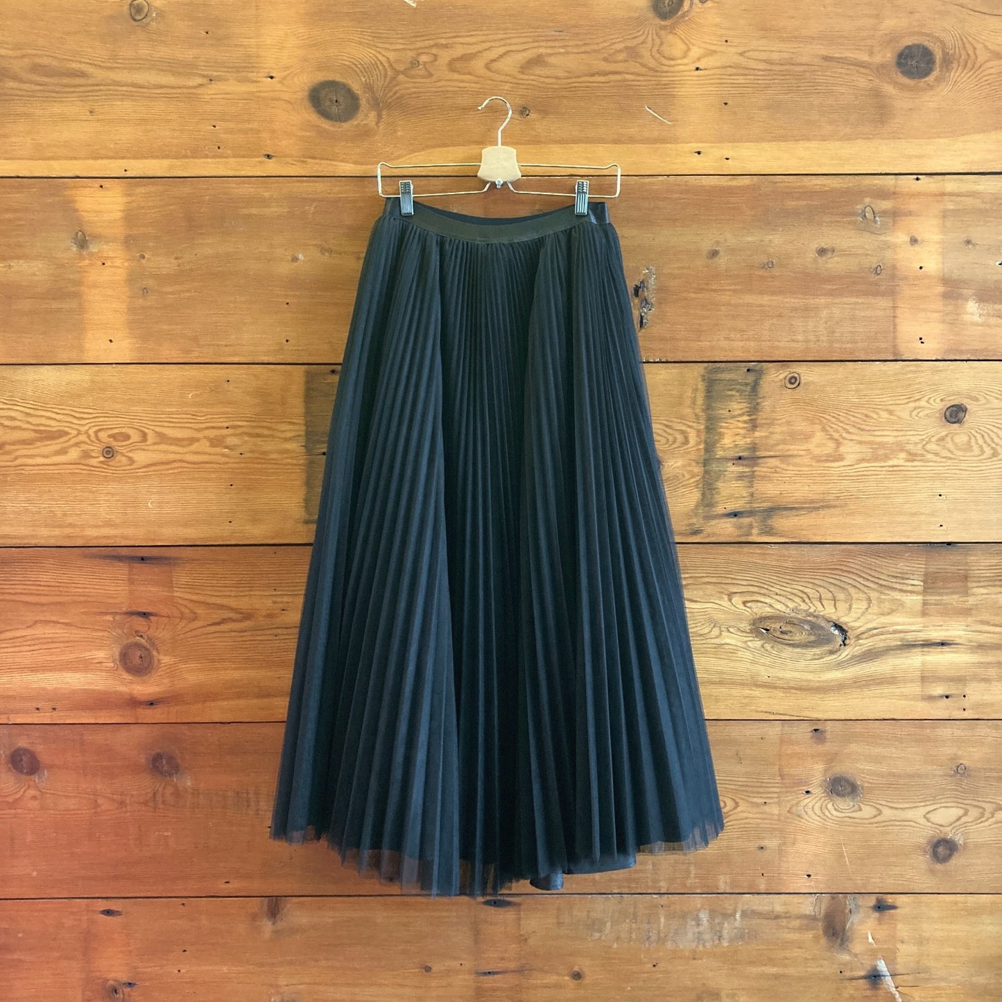 S - Hutch Anthropologie $258 Black Pleated Tulle Layered Midi Skirt 0520KP