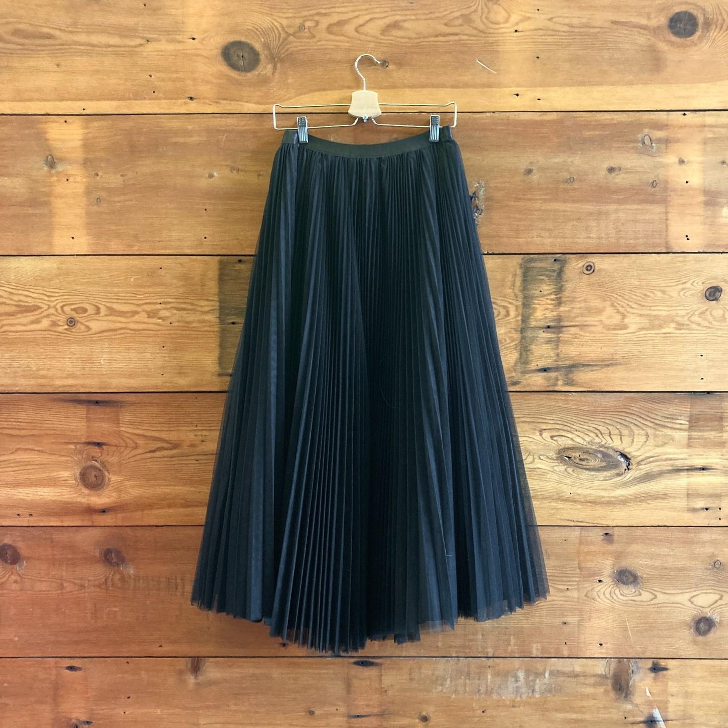 S - Hutch Anthropologie $258 Black Pleated Tulle Layered Midi Skirt 0520KP