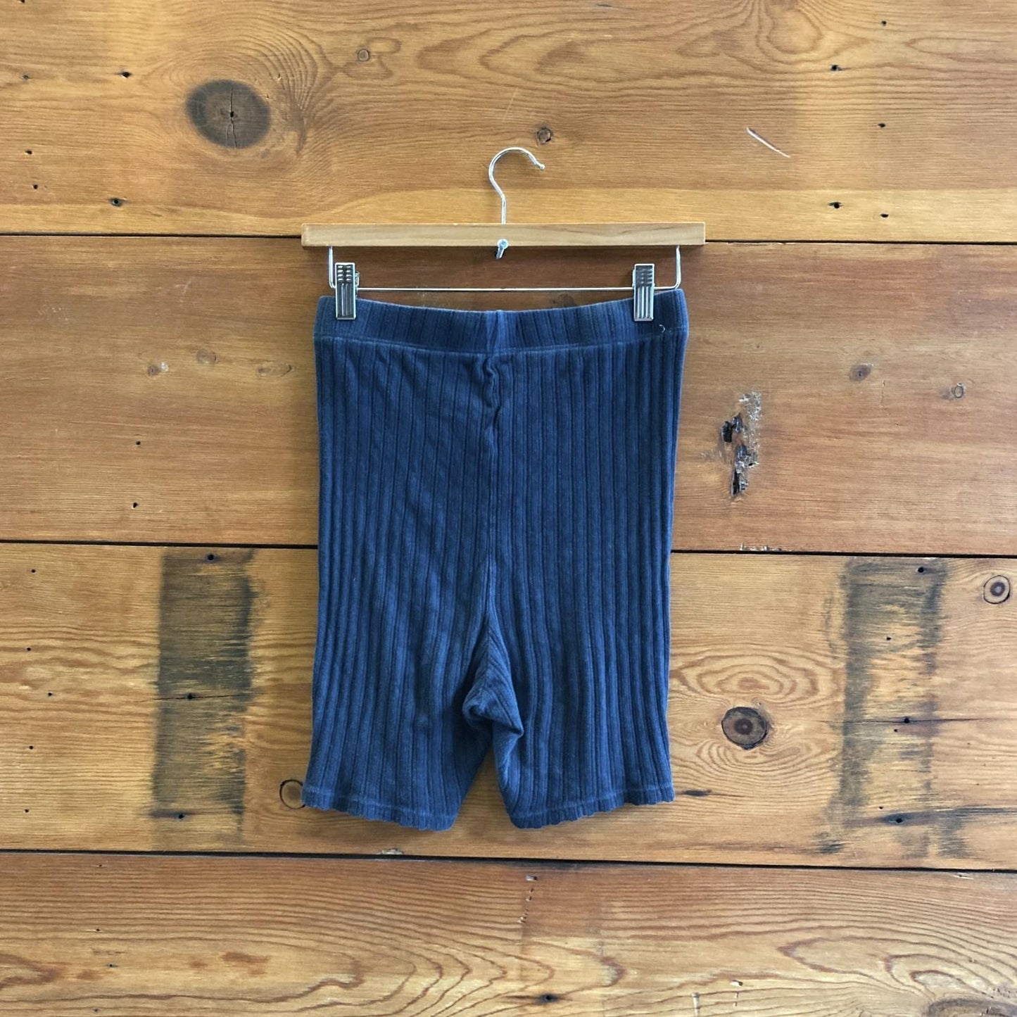 S - Rudy Jude Navy Blue Pointelle Knit Elastic Waist Unisex Shorts 0312IG