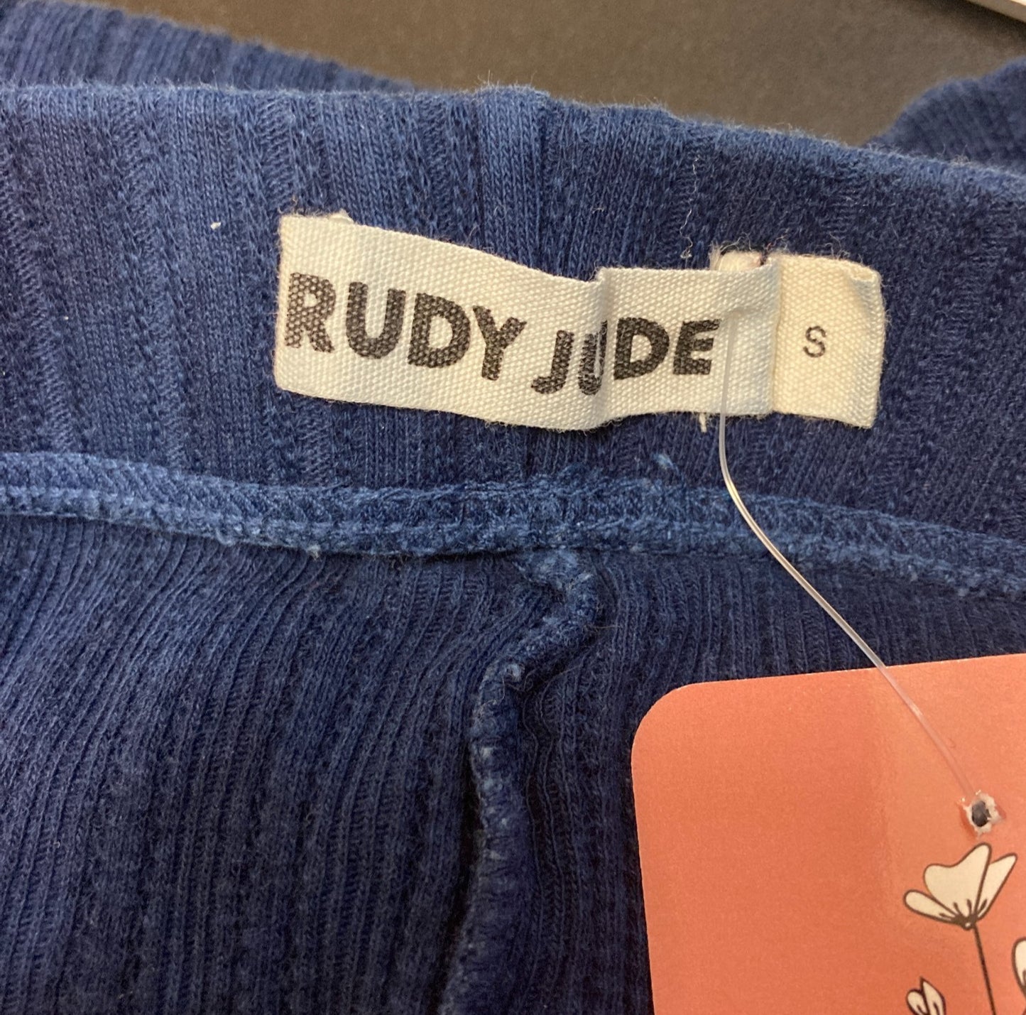 S - Rudy Jude Navy Blue Pointelle Knit Elastic Waist Unisex Shorts 0312IG