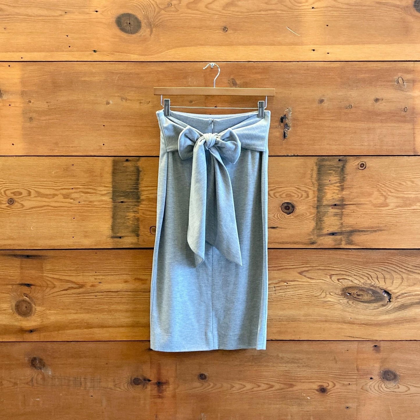 S - Sally LaPointe Heathered Gray Knit Wrap Tie Waist Pencil Skirt 1211ES