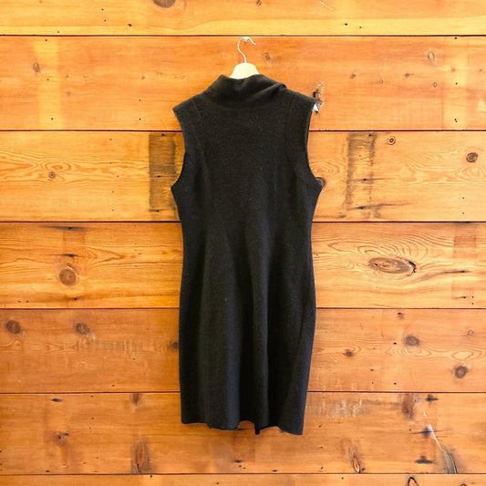L - Gro a live Anthropologie Black Long Sleeveless Lagenlook Vest Sweater 0530JF