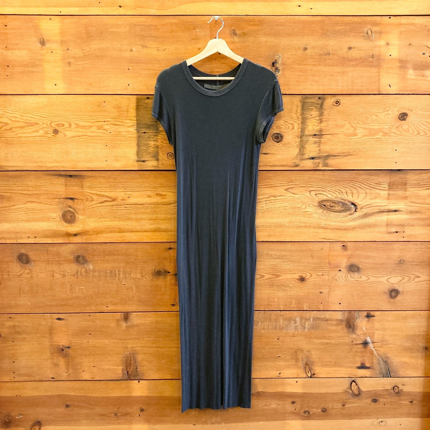 L - Enza Costa Dark Gray Ribbed Knit Short Sleeve Maxi T-Shirt Dress 1027SW