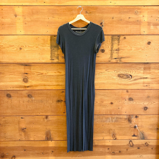 L - Enza Costa Dark Gray Ribbed Knit Short Sleeve Maxi T-Shirt Dress 1027SW