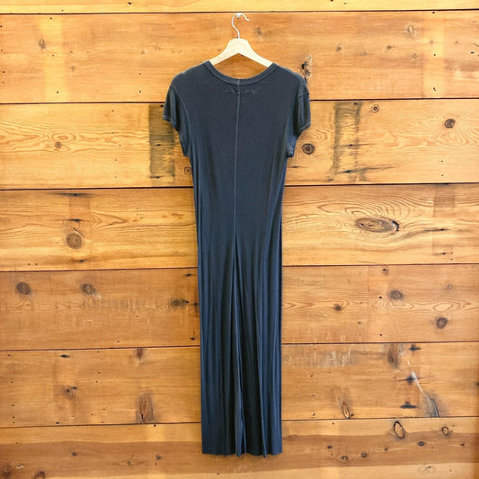 L - Enza Costa Dark Gray Ribbed Knit Short Sleeve Maxi T-Shirt Dress 1027SW